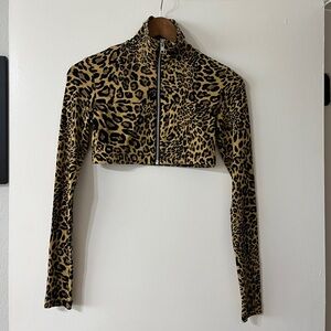 Jony Cota Leopard Print Cropped Zip-Up Top